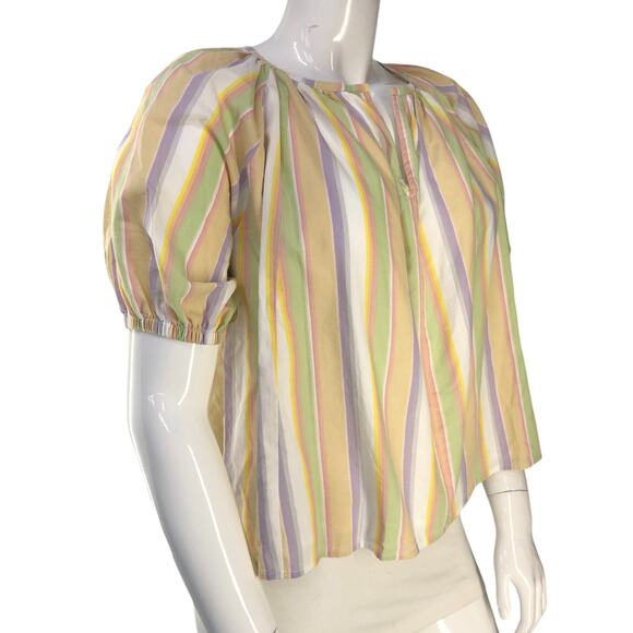 Roller Rabbit Womens Size M Top Alianne Puff Sleeve V Neck Multicolor Striped - Picture 10 of 16